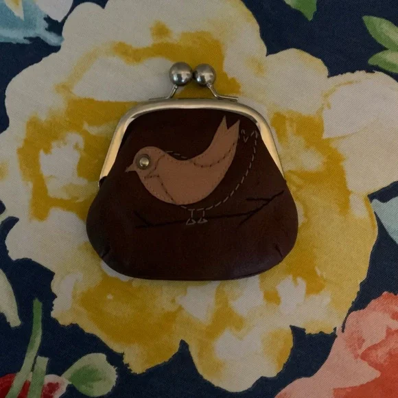 Fossil Coin Bag with Bird Design - Picture 1 of 3